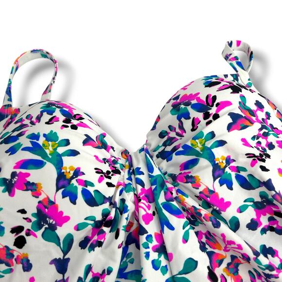 NEW Island Escape Tankini Swim Top SZ 6 White Purple Floral Boho Beach Swimsuit - Picture 5 of 10
